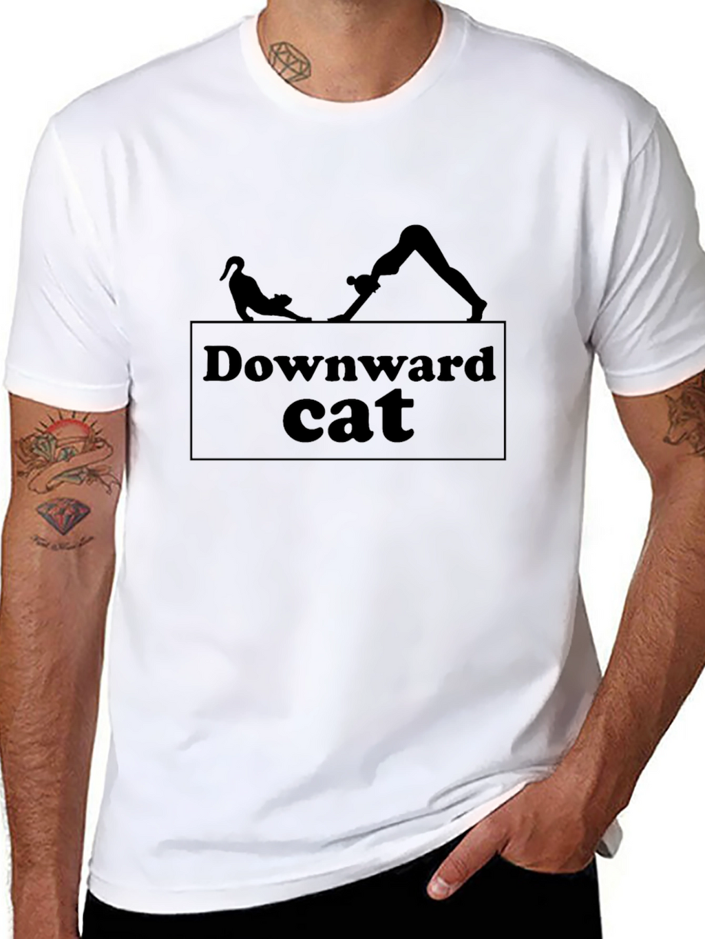 Downward Cat Yoga Black T-Shirt