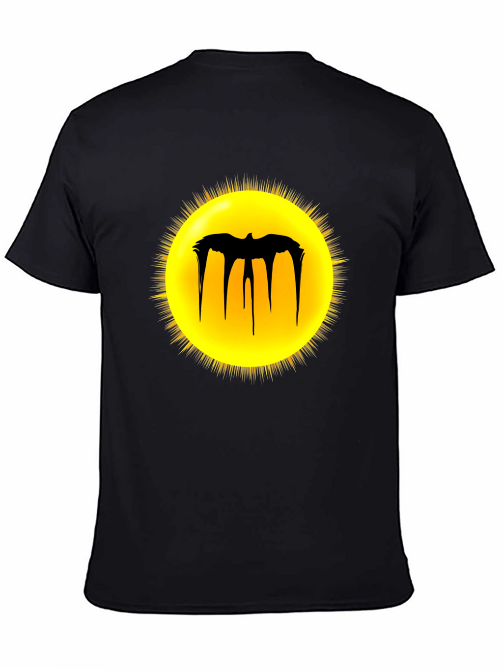 Black Graphic Tee - Melting Bat Sun Design