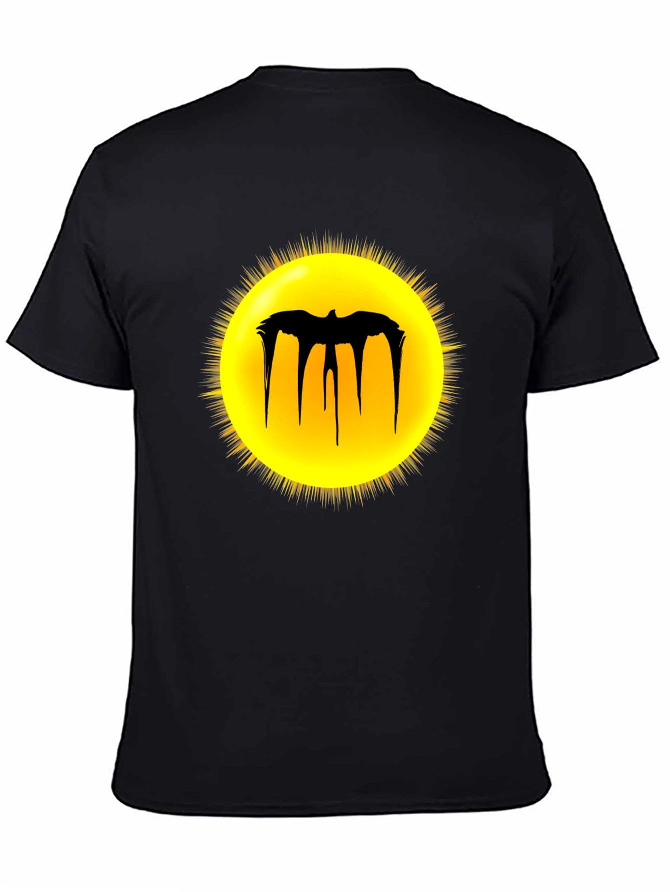 Black Graphic Tee - Melting Bat Sun Design