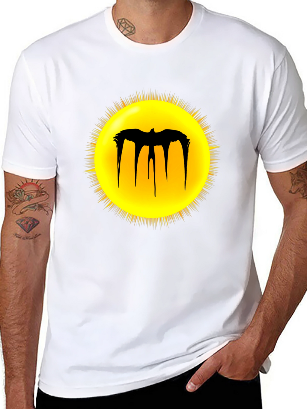 Black Graphic Tee - Melting Bat Sun Design