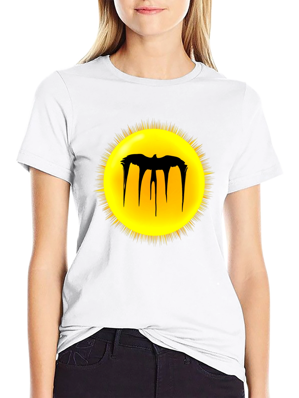 Black Graphic Tee - Melting Bat Sun Design