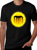 Black Graphic Tee - Melting Bat Sun Design