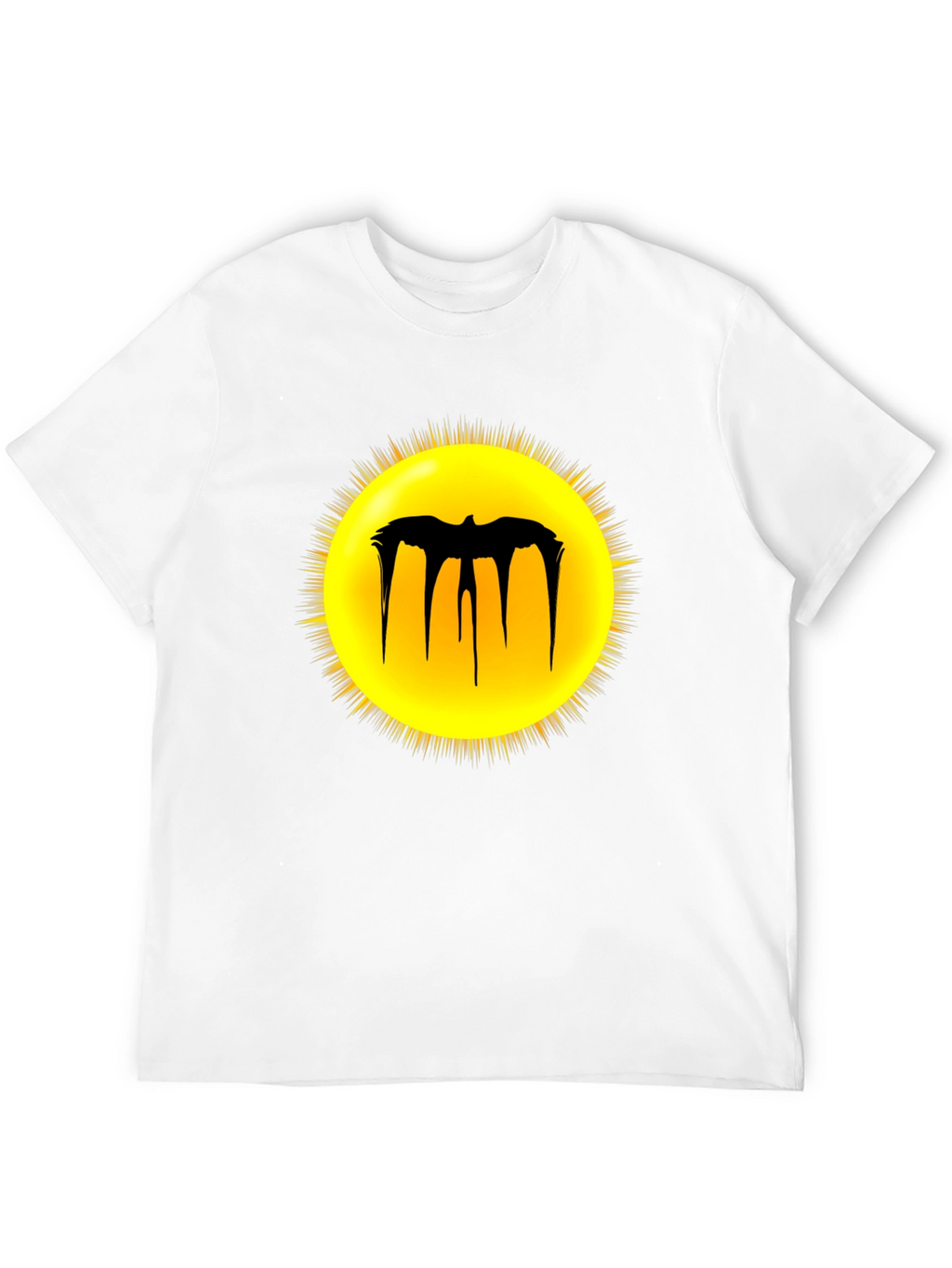 Black Graphic Tee - Melting Bat Sun Design