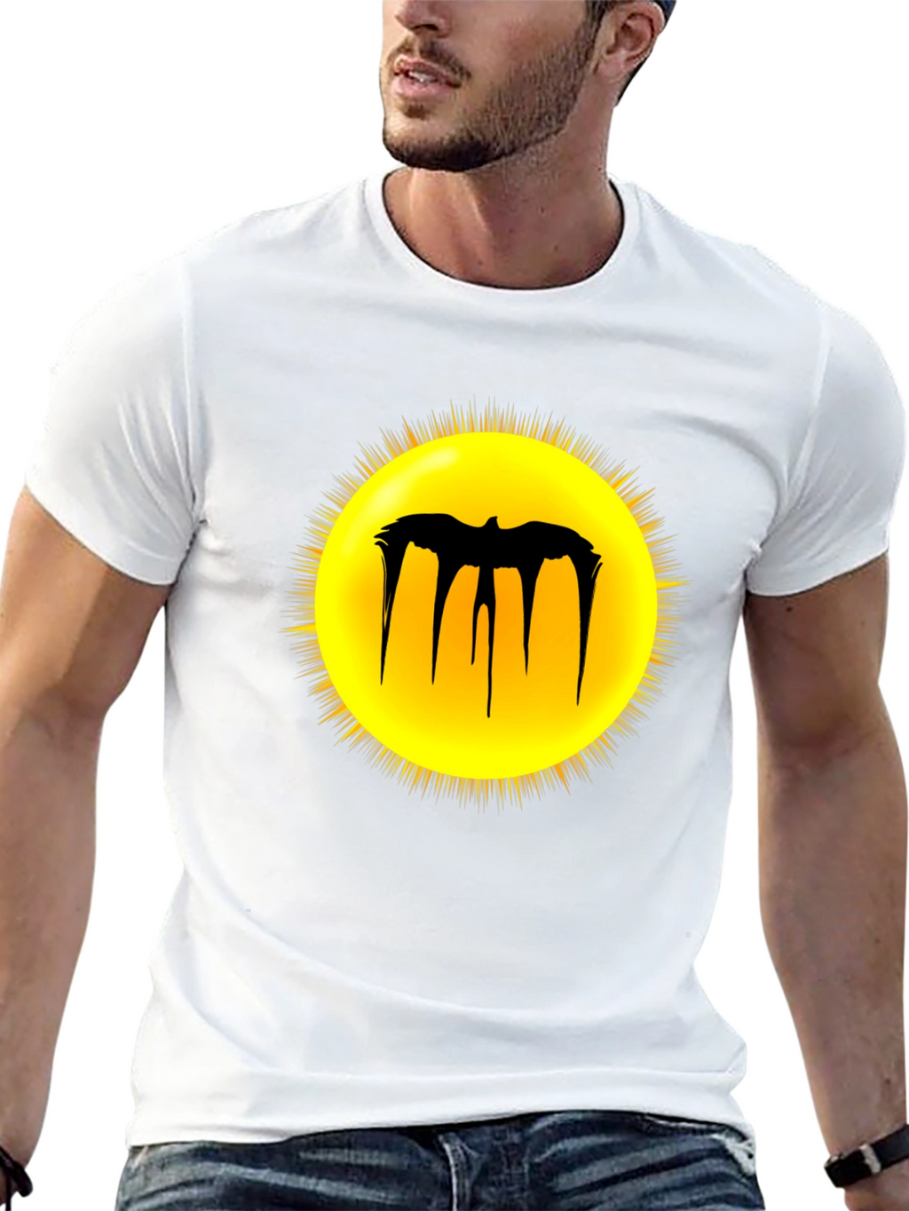 Black Graphic Tee - Melting Bat Sun Design