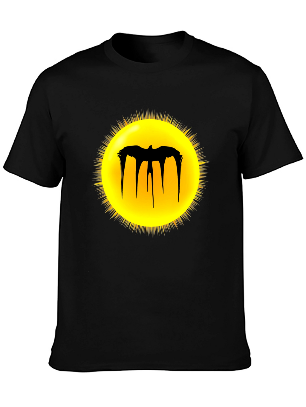 Black Graphic Tee - Melting Bat Sun Design