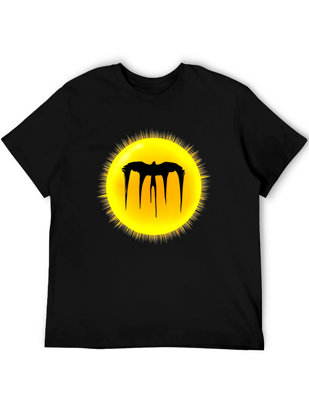 Black Graphic Tee - Melting Bat Sun Design