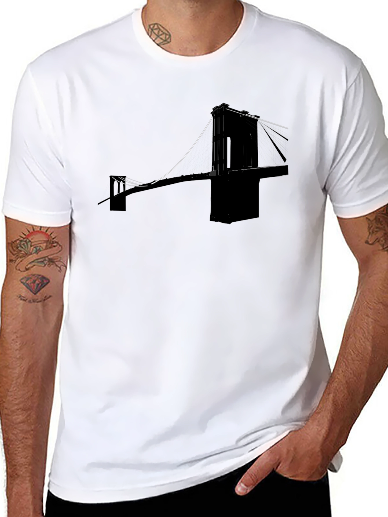 Modern Bridge Silhouette Black T-Shirt