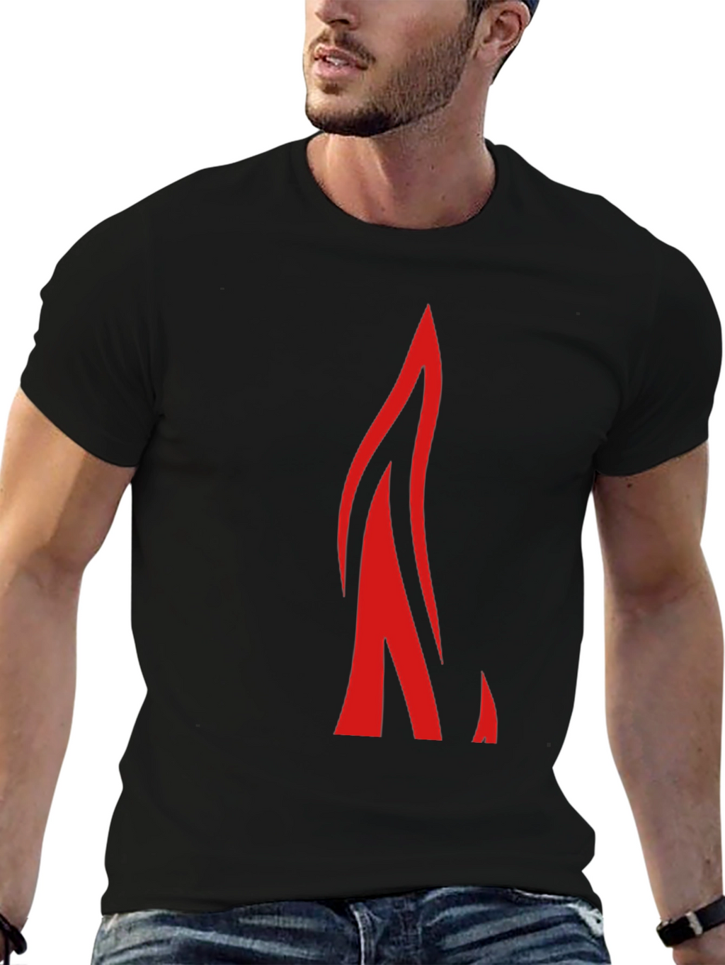 Bold Red Flame Graphic Black T-Shirt