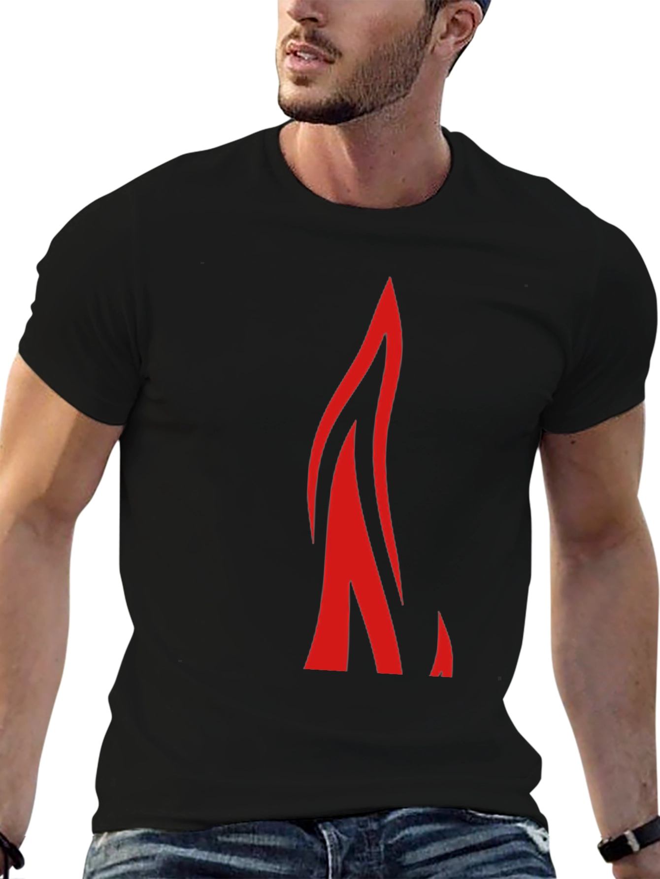 Bold Red Flame Graphic Black T-Shirt