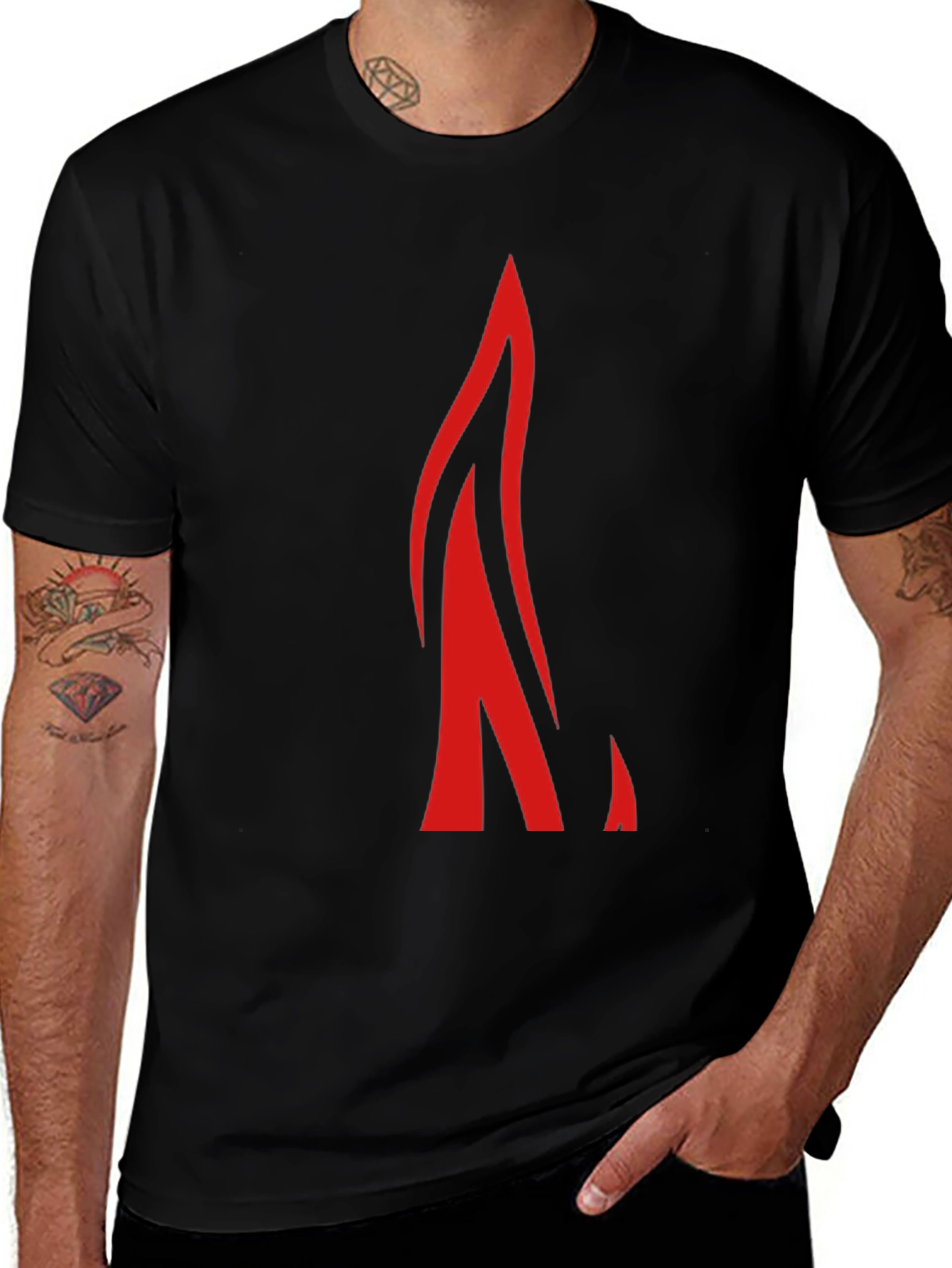 Bold Red Flame Graphic Black T-Shirt