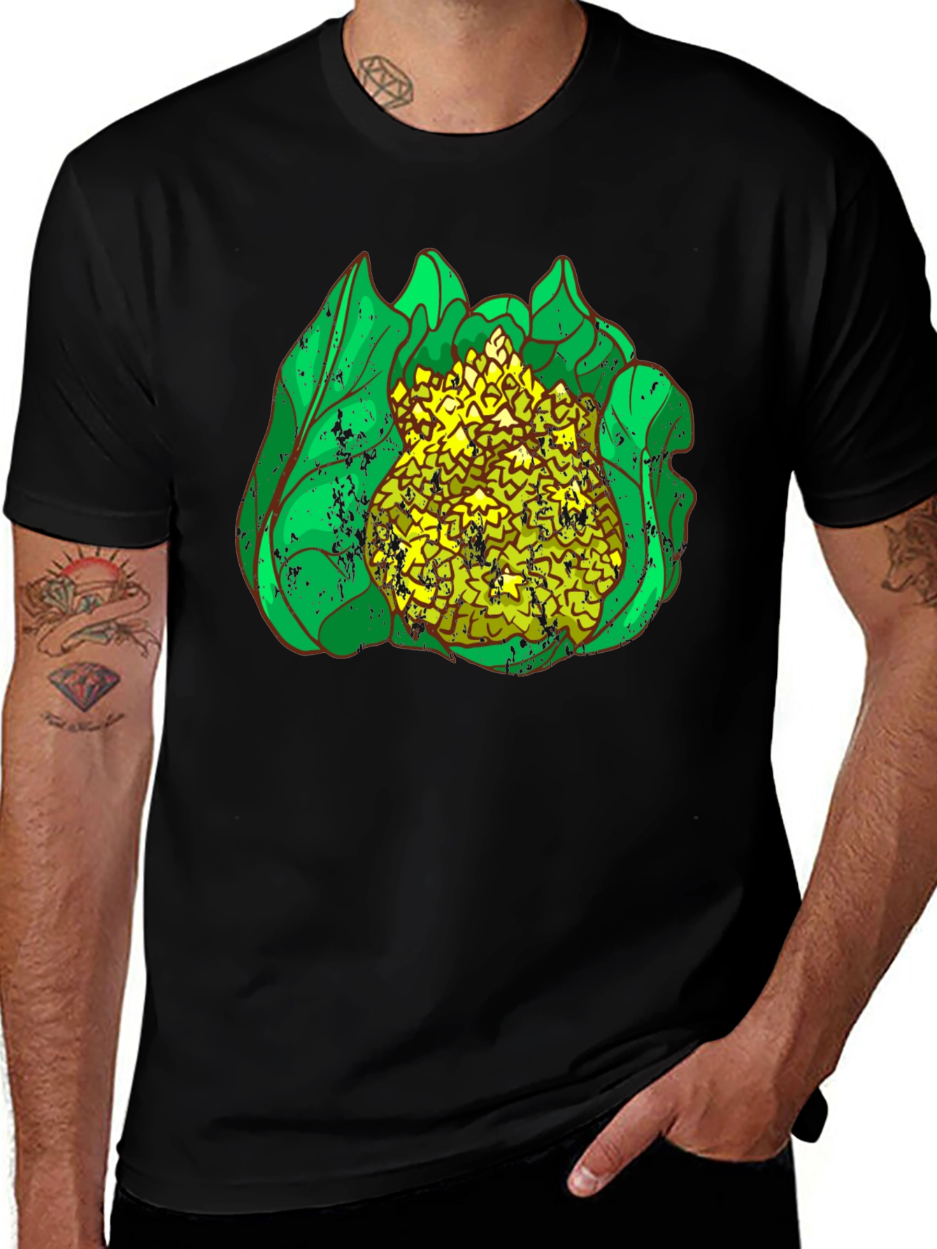 Cauliflower Graphic Print Black T-Shirt