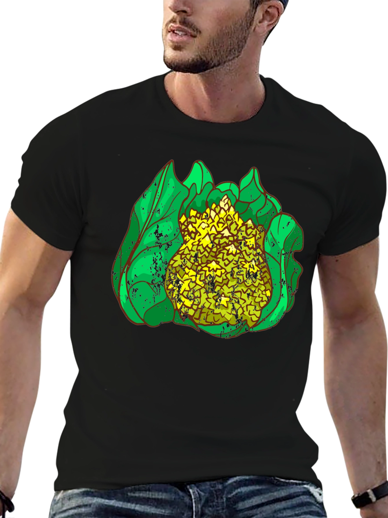 Cauliflower Graphic Print Black T-Shirt
