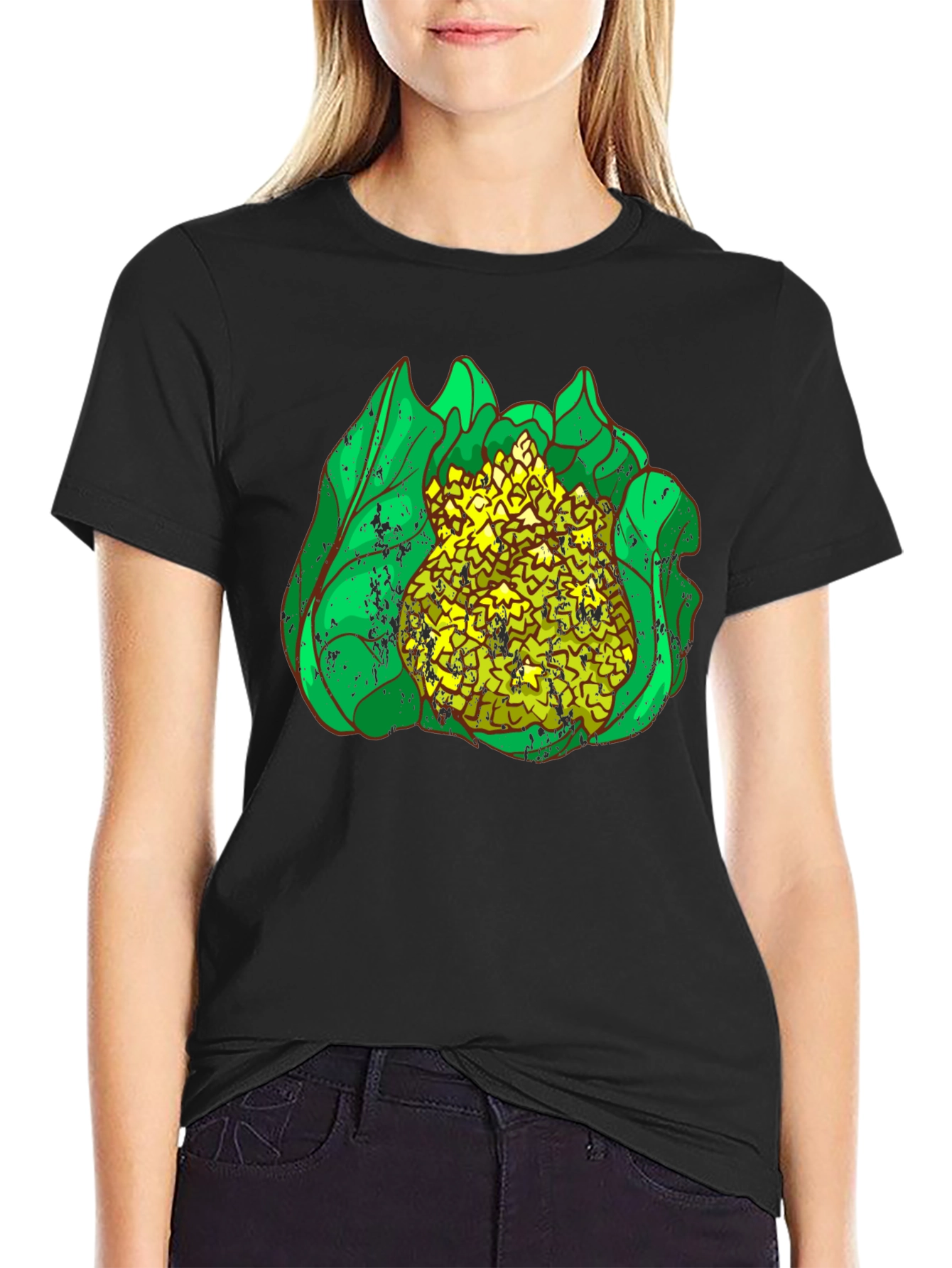 Cauliflower Graphic Print Black T-Shirt