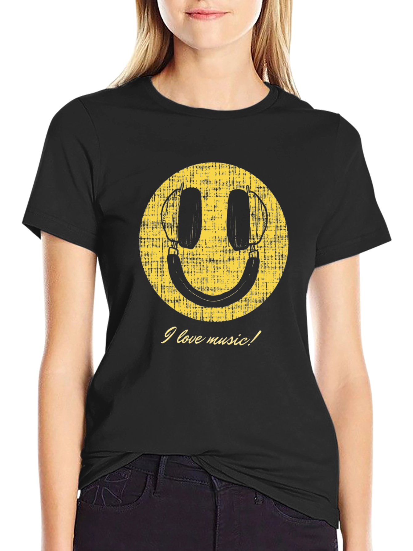 Music Lover Smiley Face Graphic T-Shirt