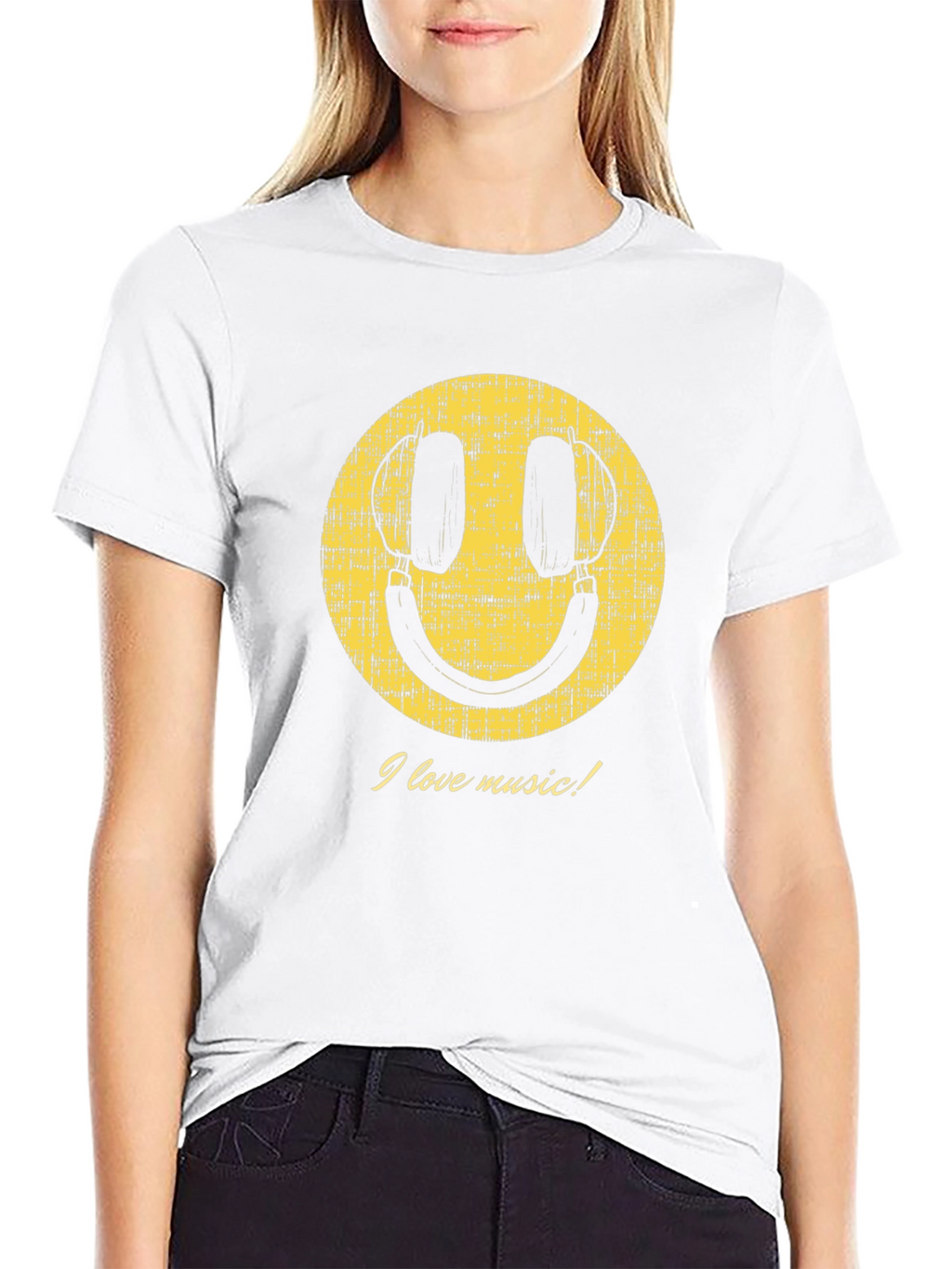 Music Lover Smiley Face Graphic T-Shirt