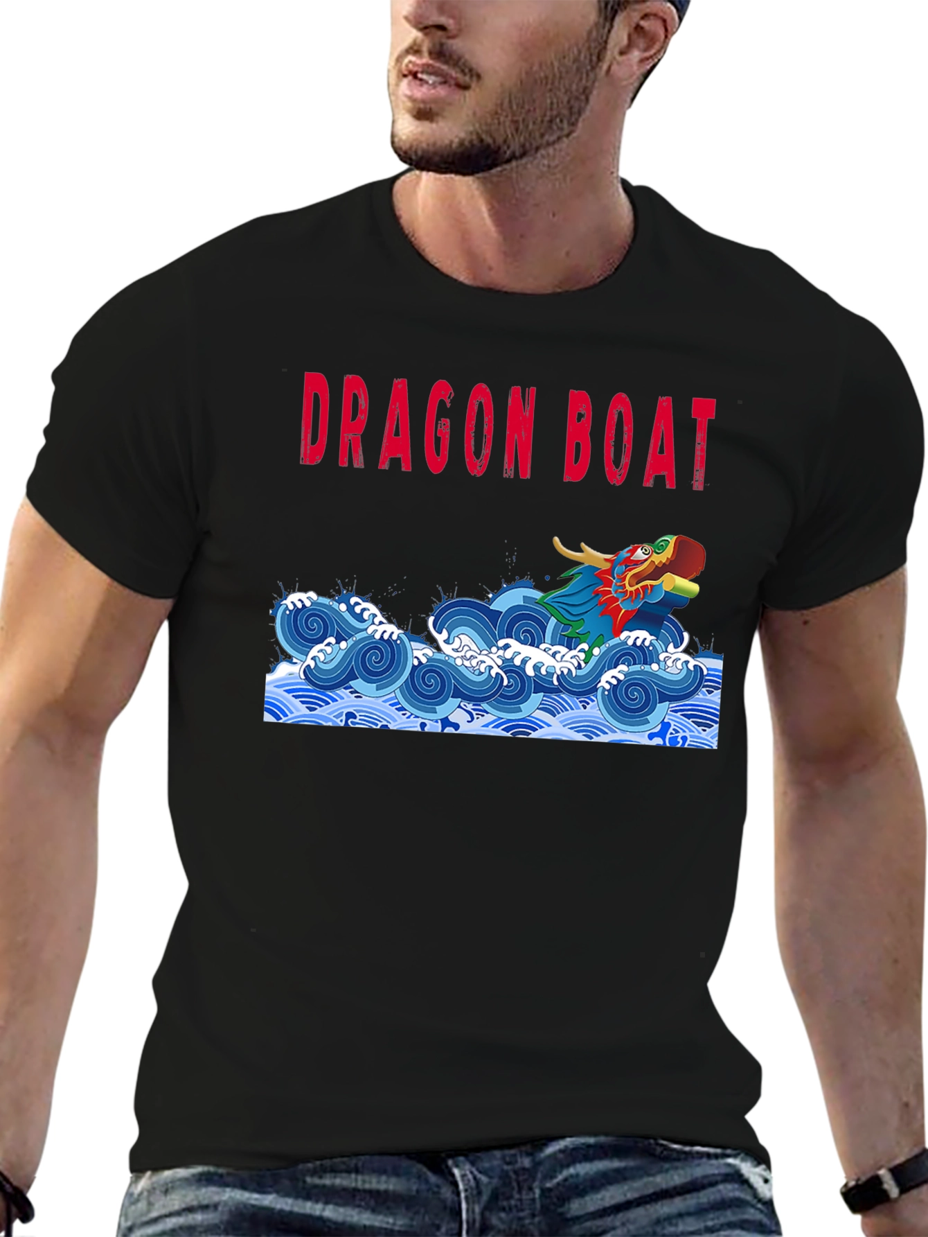 Dragon Boat Graphic Tee - Black Cotton T-Shirt