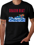 Dragon Boat Graphic Tee - Black Cotton T-Shirt