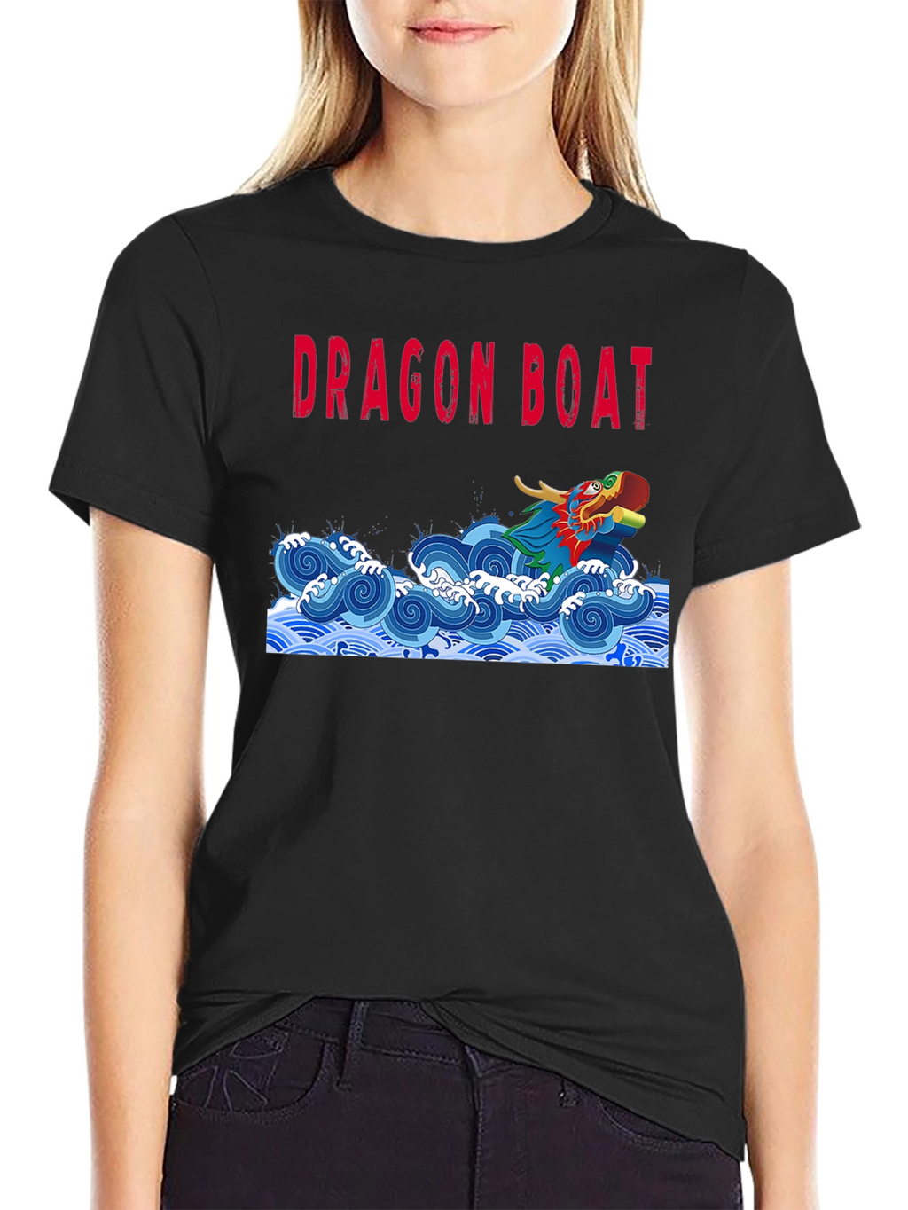Dragon Boat Graphic Tee - Black Cotton T-Shirt