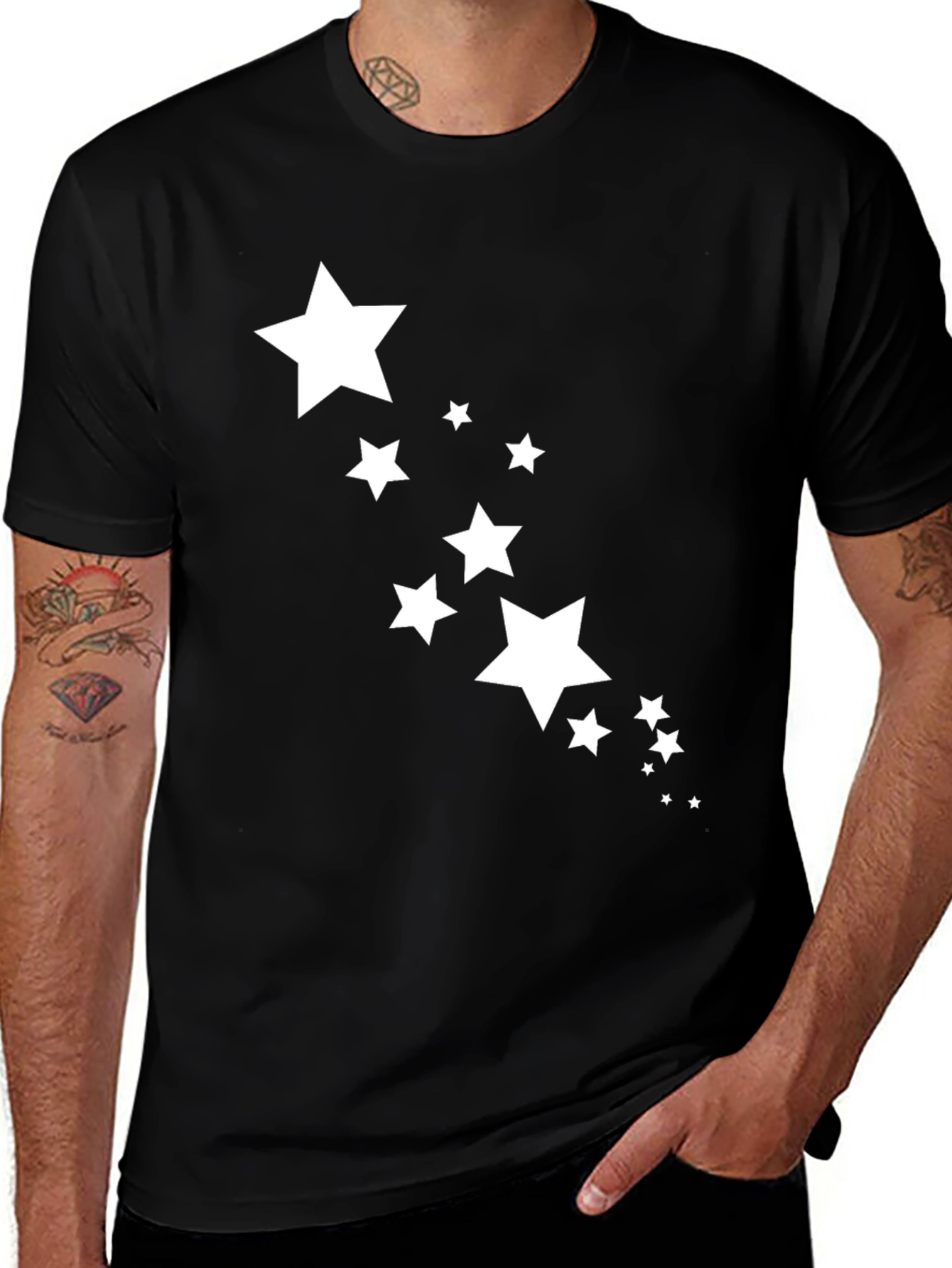 Mens Black T-Shirt with Star Graphic