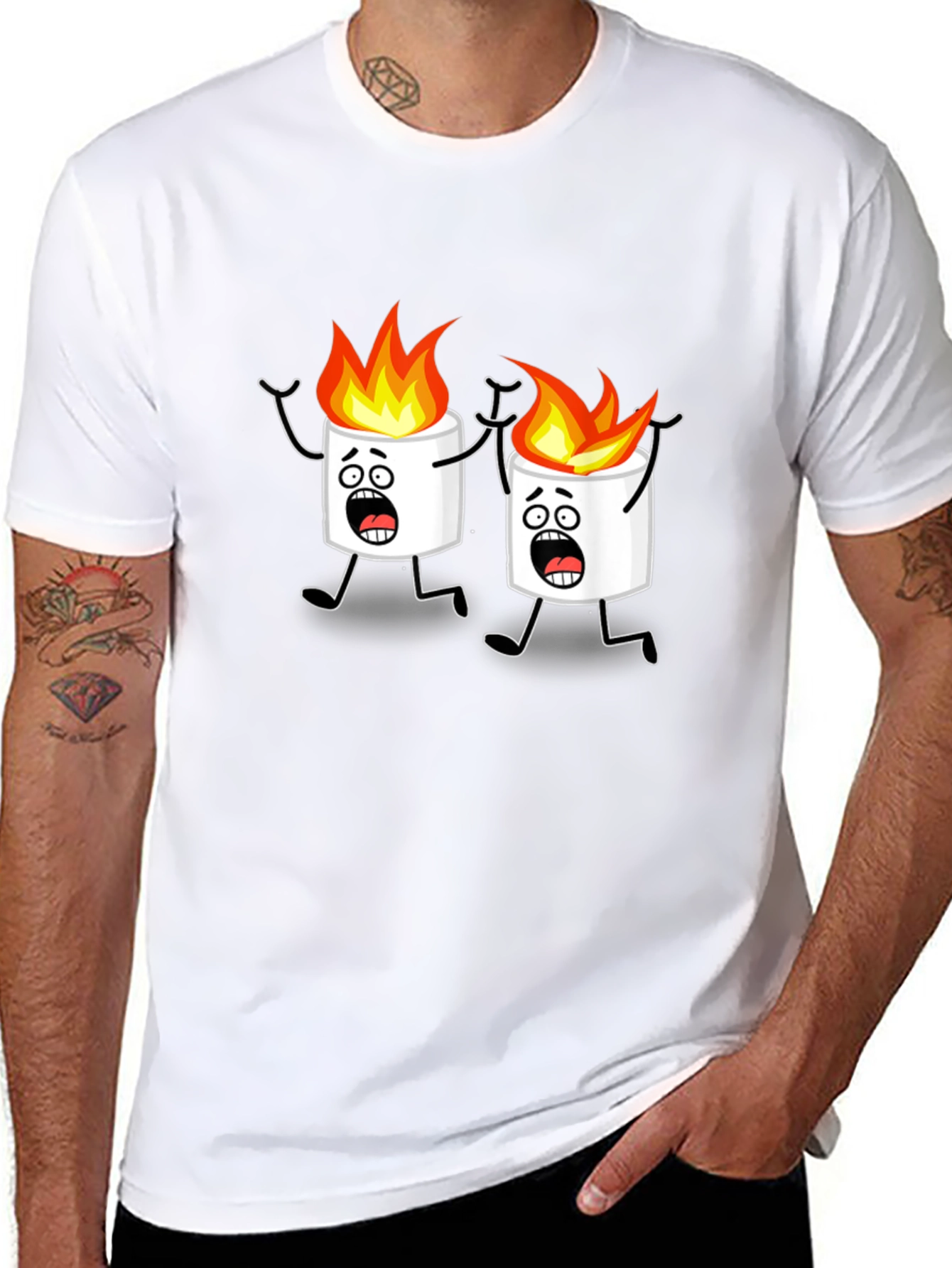 Scared Marshmallow Cartoon Graphic Black Tee