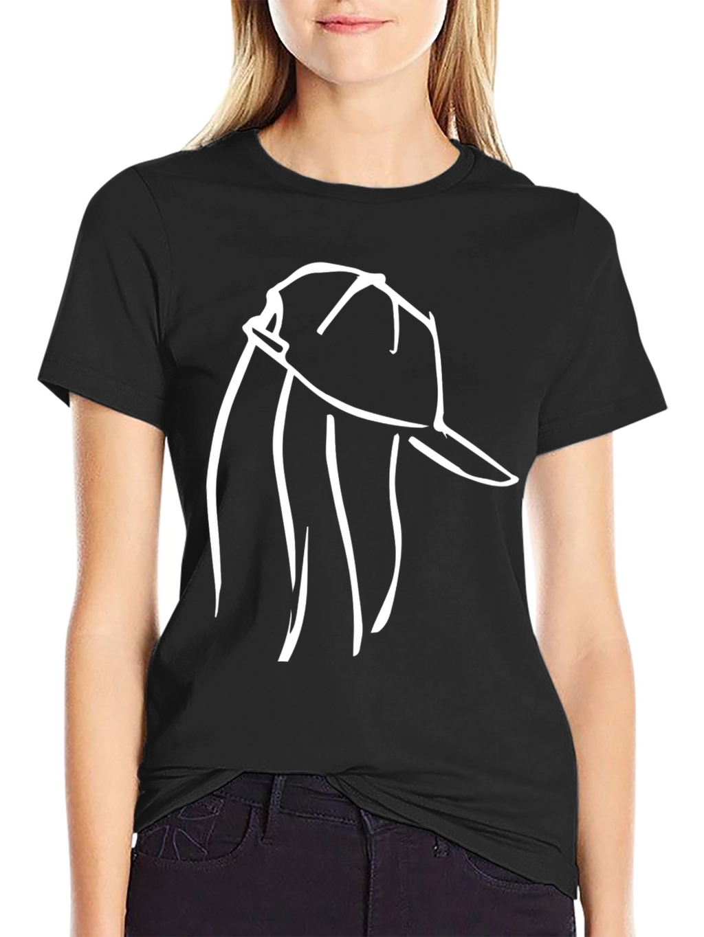Minimalist Hat Line Art Black T-Shirt