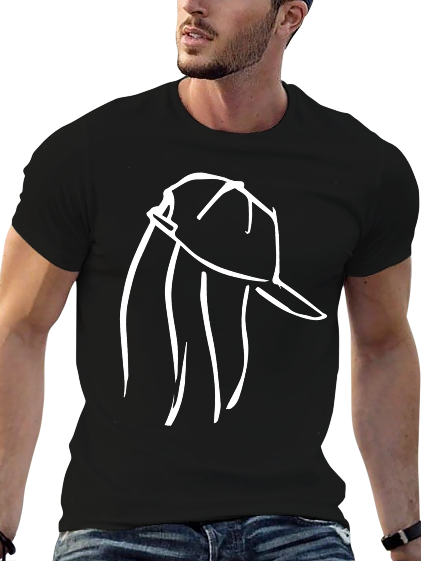 Minimalist Hat Line Art Black T-Shirt