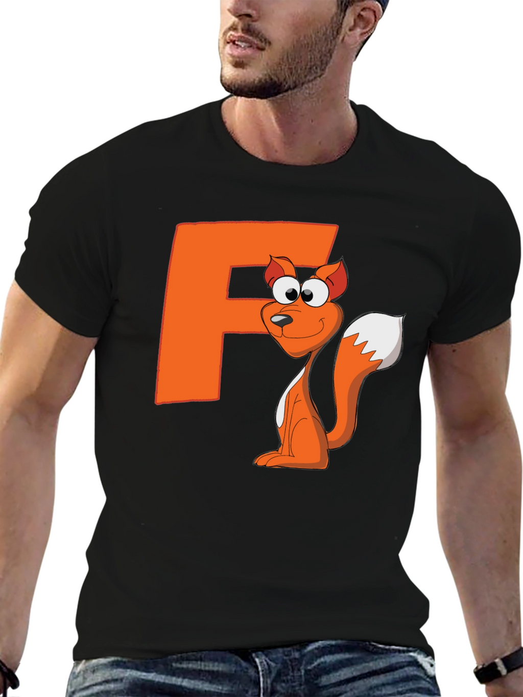 Fox Cartoon Graphic Black T-Shirt