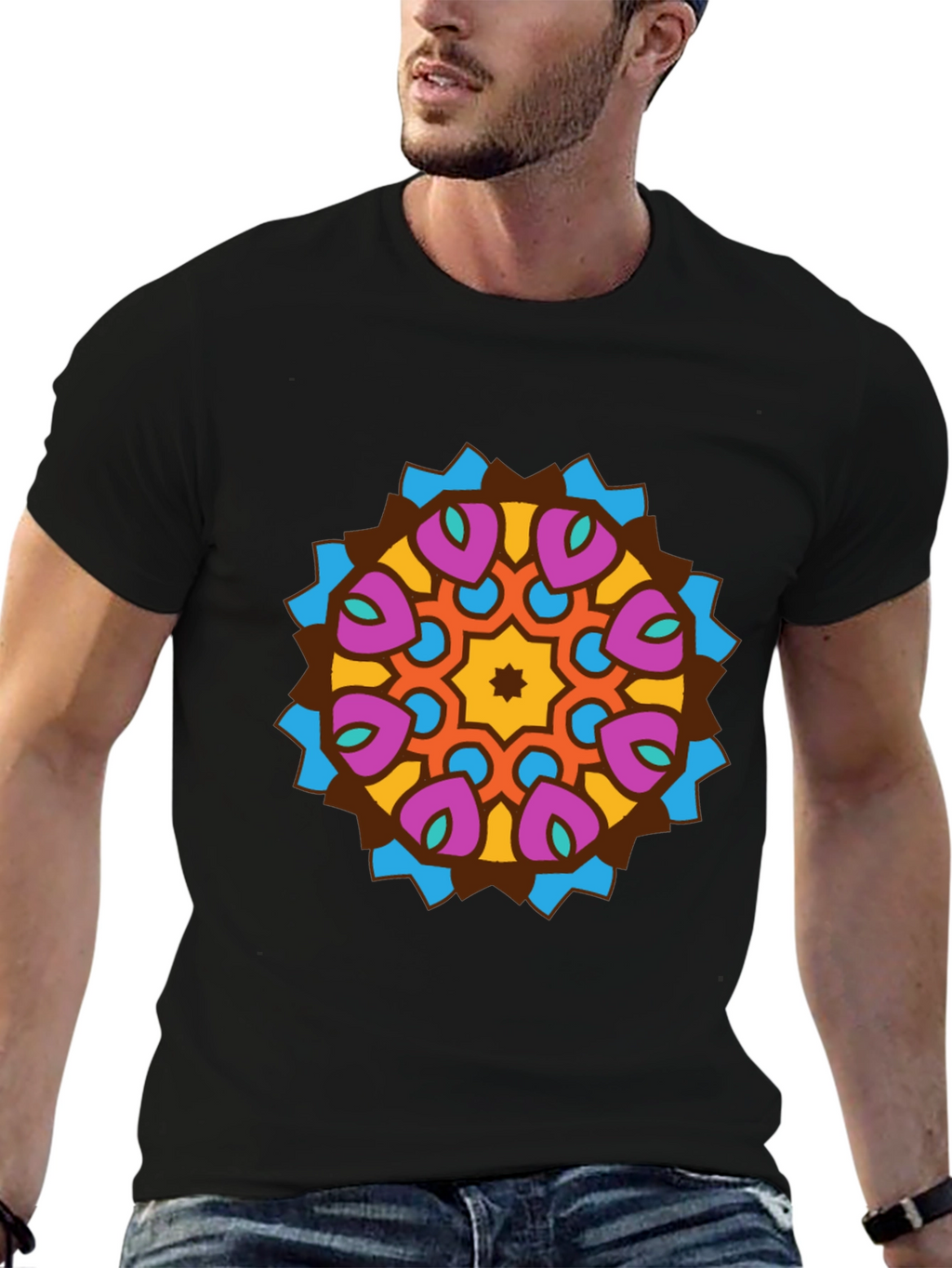 Mandala Graphic Tee - Stylish Mens Black T-Shirt