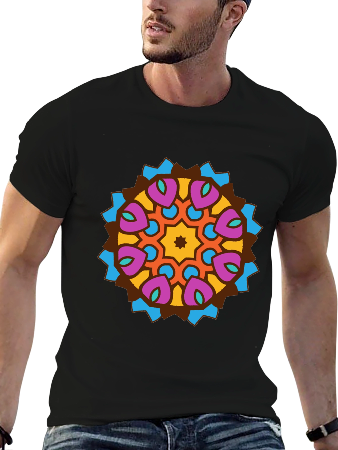 Mandala Graphic Tee - Stylish Mens Black T-Shirt