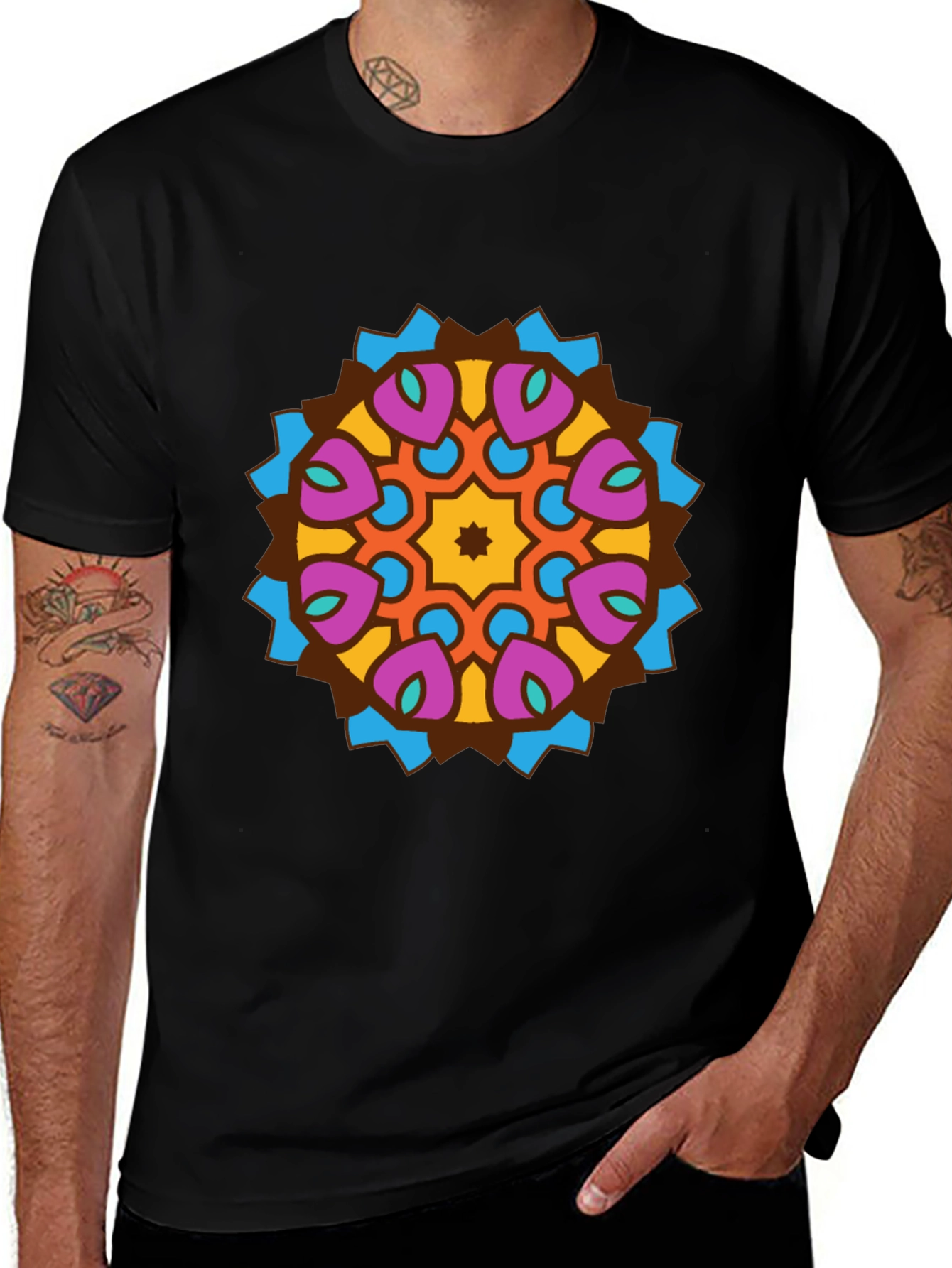 Mandala Graphic Tee - Stylish Mens Black T-Shirt