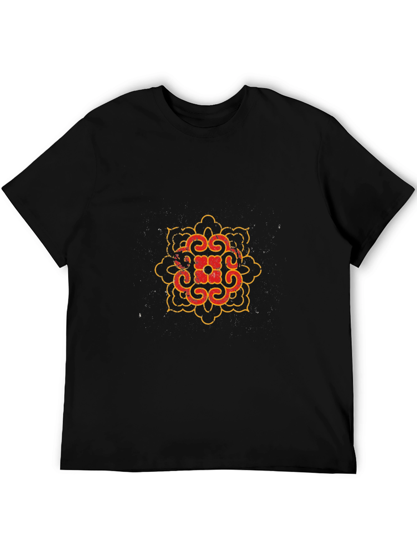 Black T-Shirt with Red and Gold Mandala Design