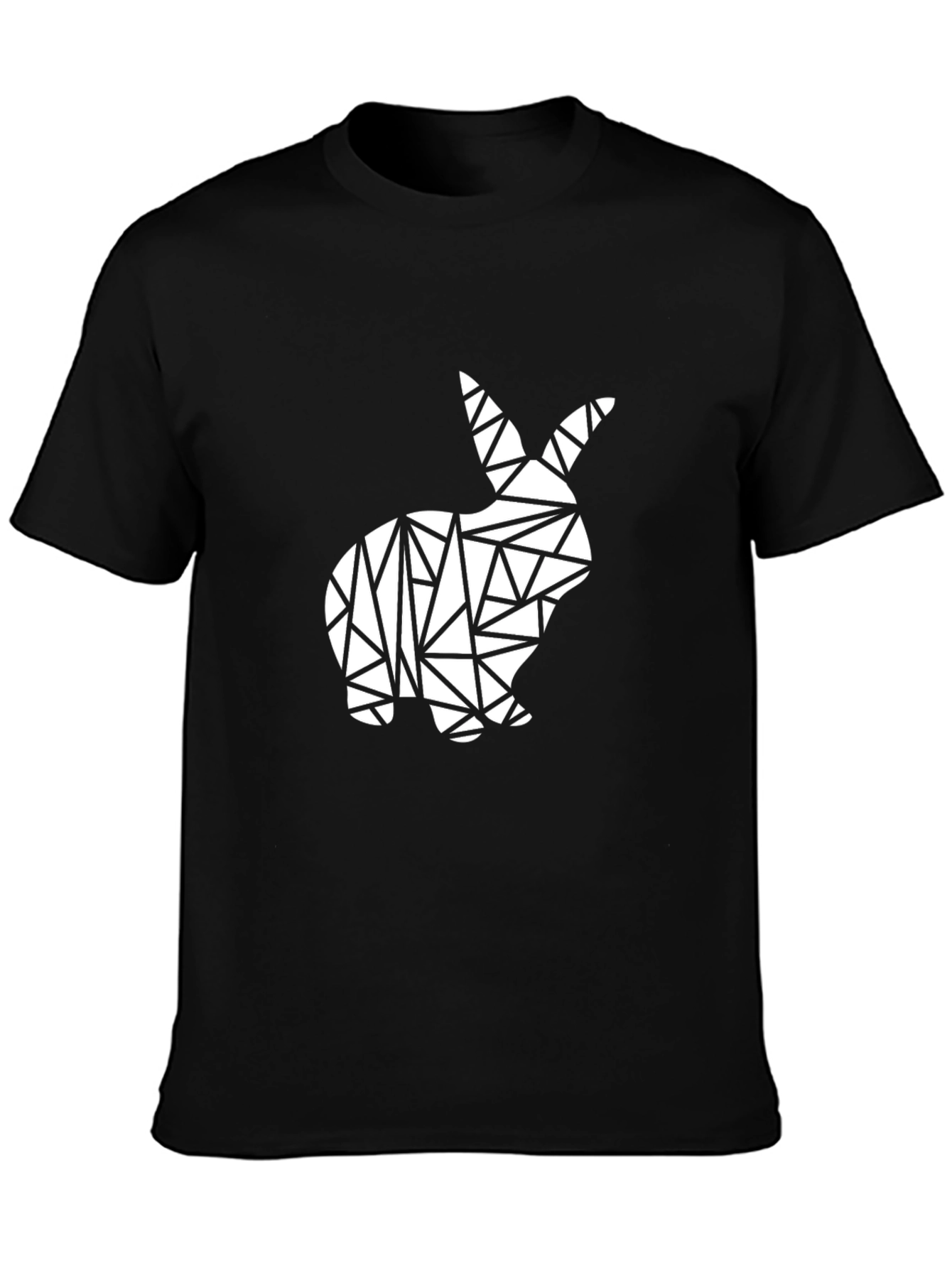 Geometric Rabbit Graphic Tee - Modern Mens Black T-Shirt
