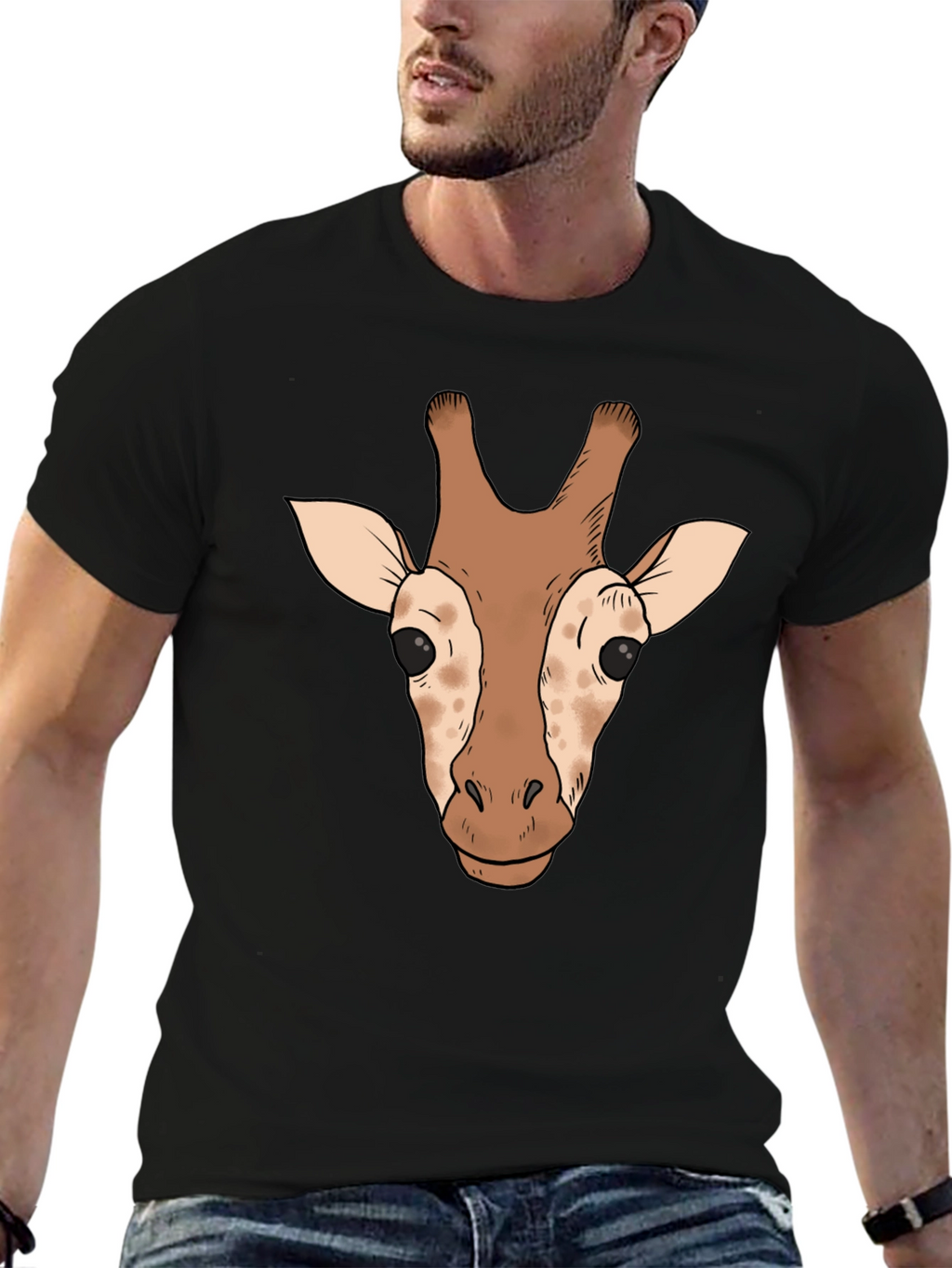 Giraffe Head Graphic Tee - Black Casual T-Shirt