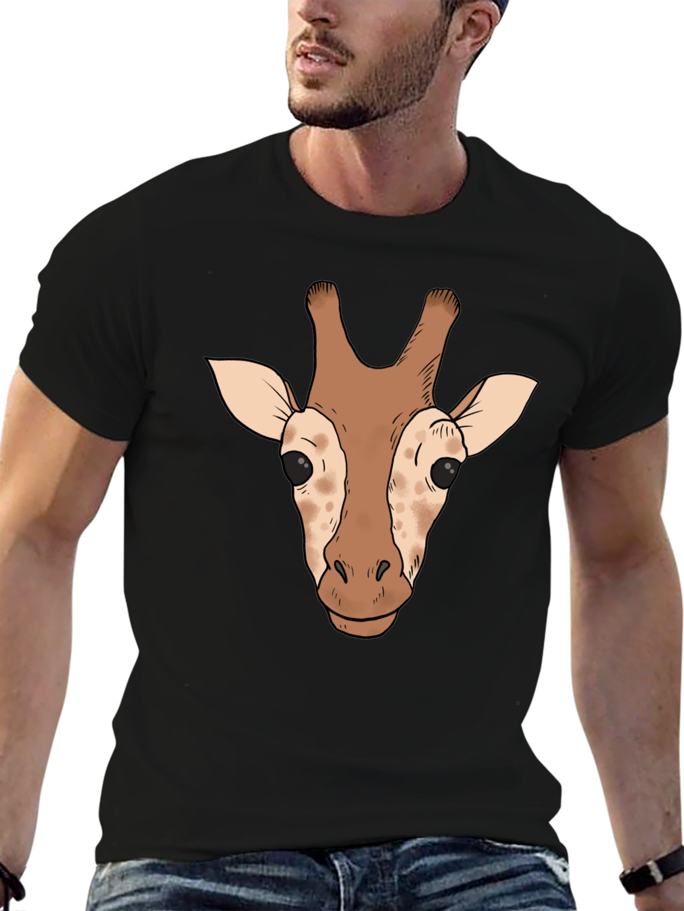 Giraffe Head Graphic Tee - Black Casual T-Shirt