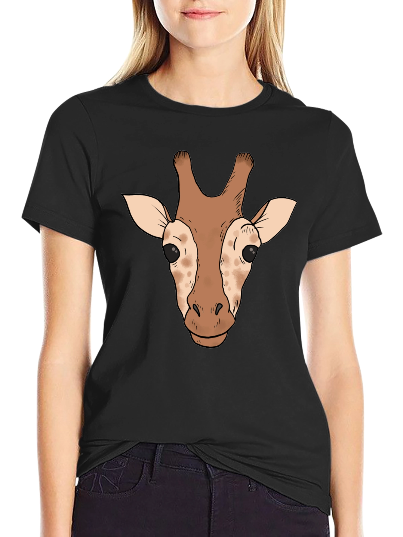 Giraffe Head Graphic Tee - Black Casual T-Shirt