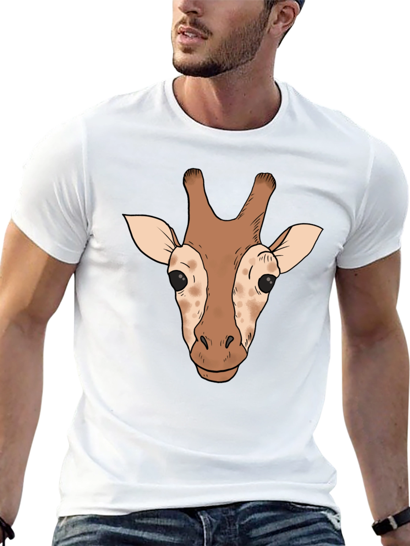 Giraffe Head Graphic Tee - Black Casual T-Shirt
