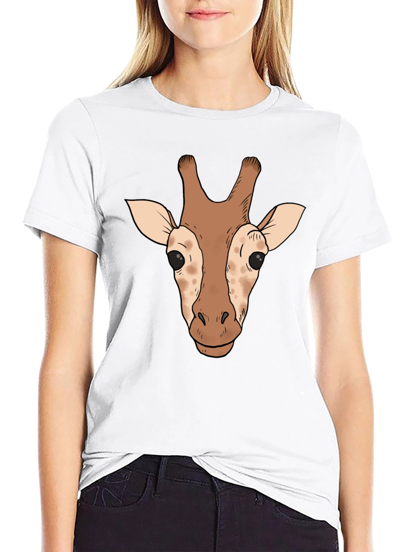 Giraffe Head Graphic Tee - Black Casual T-Shirt