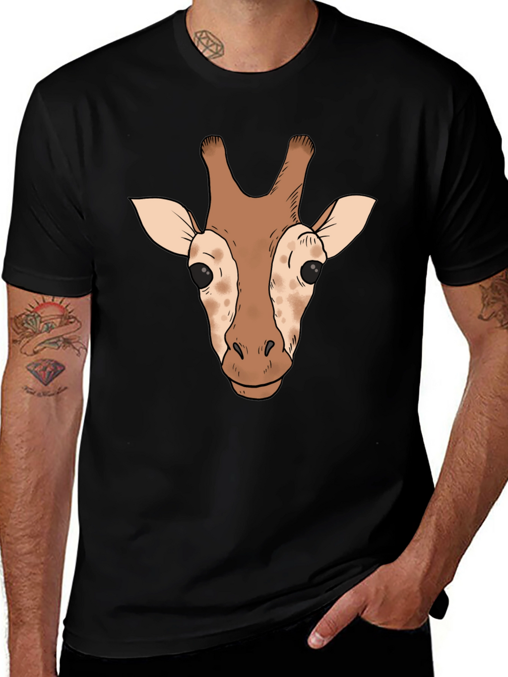 Giraffe Head Graphic Tee - Black Casual T-Shirt