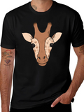 Giraffe Head Graphic Tee - Black Casual T-Shirt