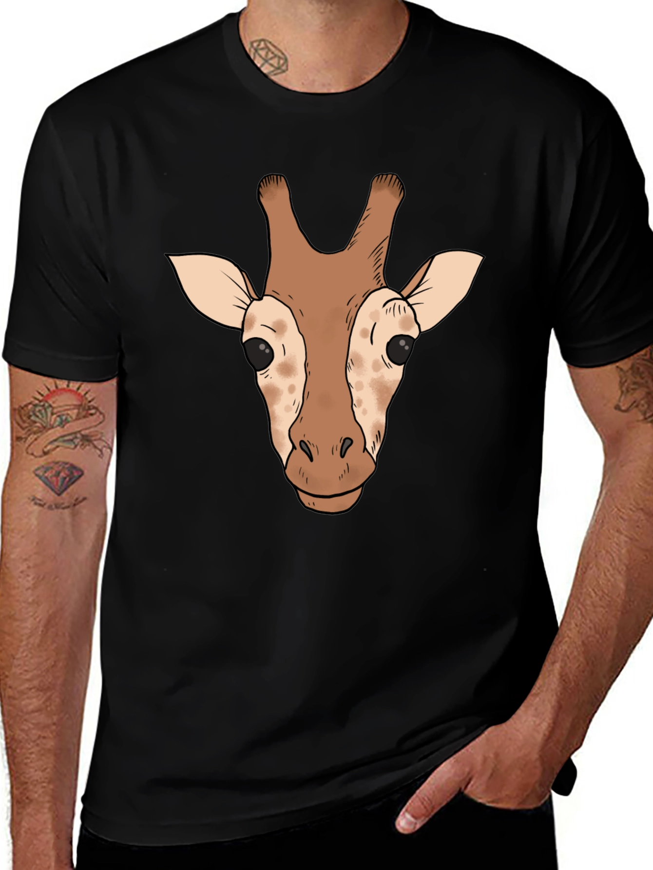 Giraffe Head Graphic Tee - Black Casual T-Shirt