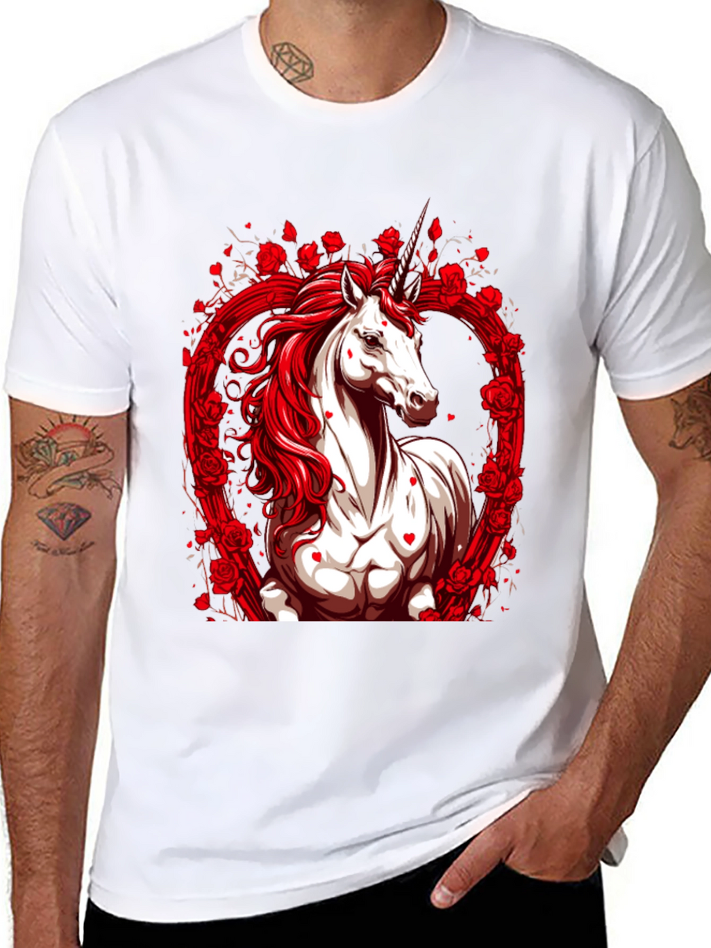 Unicorn Rose Heart Black T-Shirt