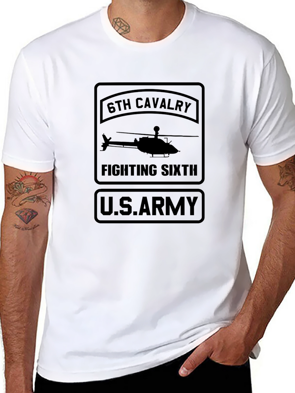 6th Cavalry Fighting Sixth U.S. Army Black T-Shirt