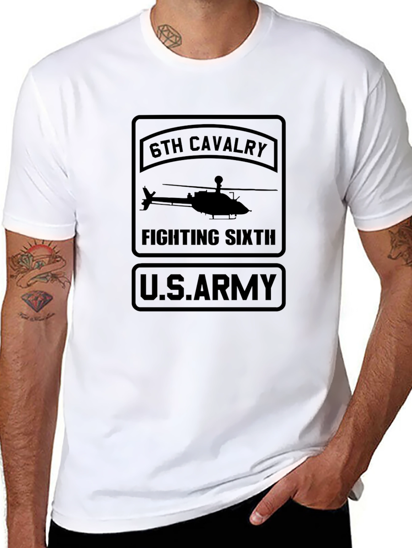 6th Cavalry Fighting Sixth U.S. Army Black T-Shirt