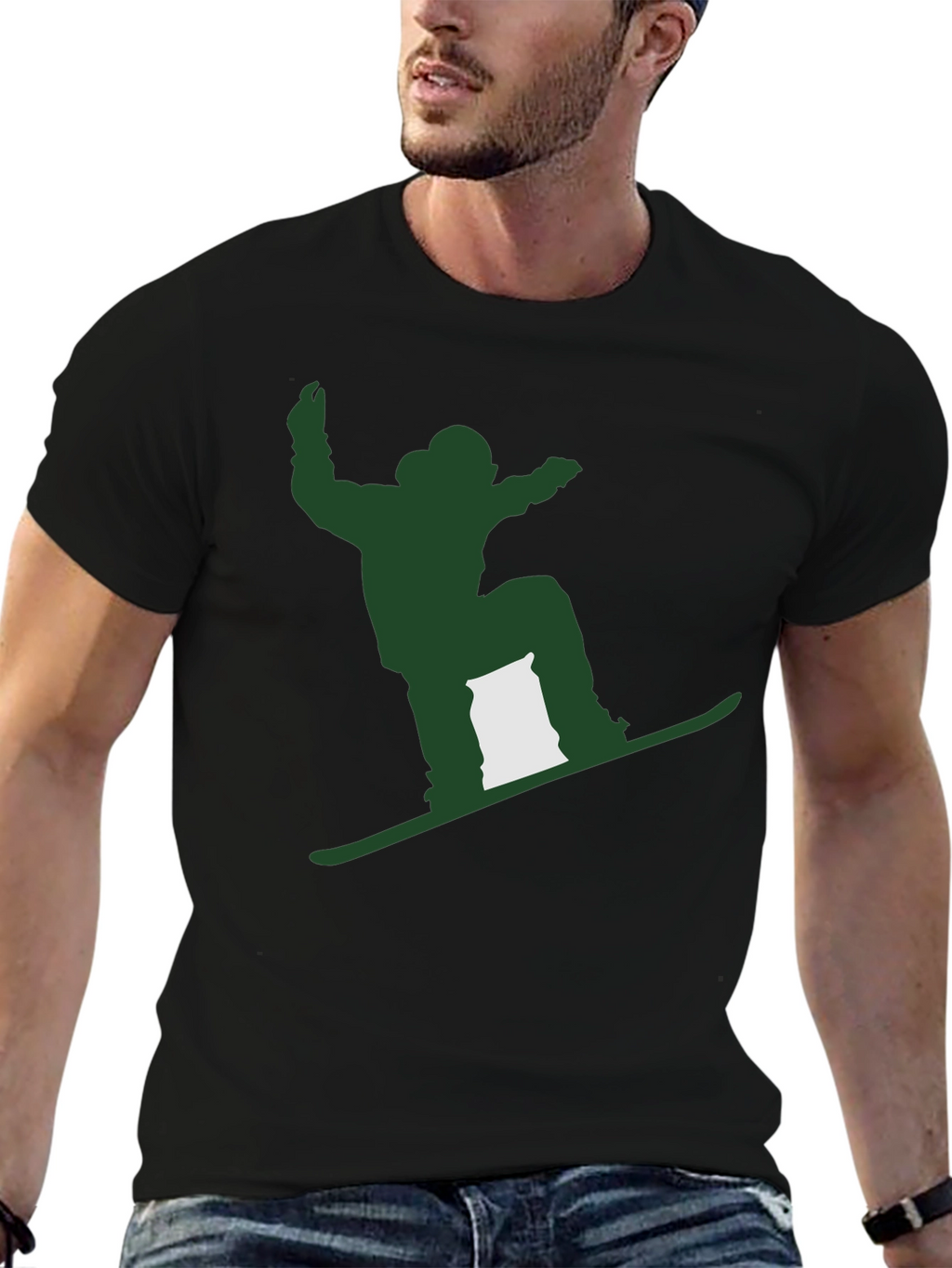 Snowboarder Graphic Tee - Mens Black Cotton T-Shirt