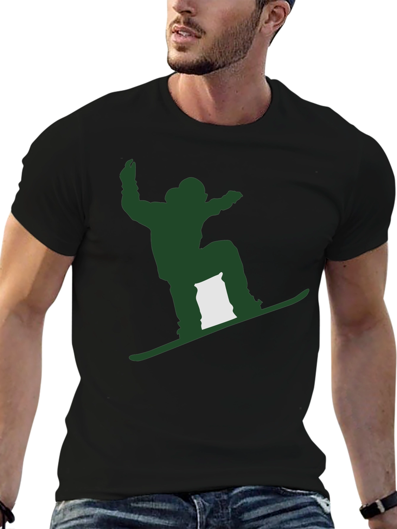 Snowboarder Graphic Tee - Mens Black Cotton T-Shirt