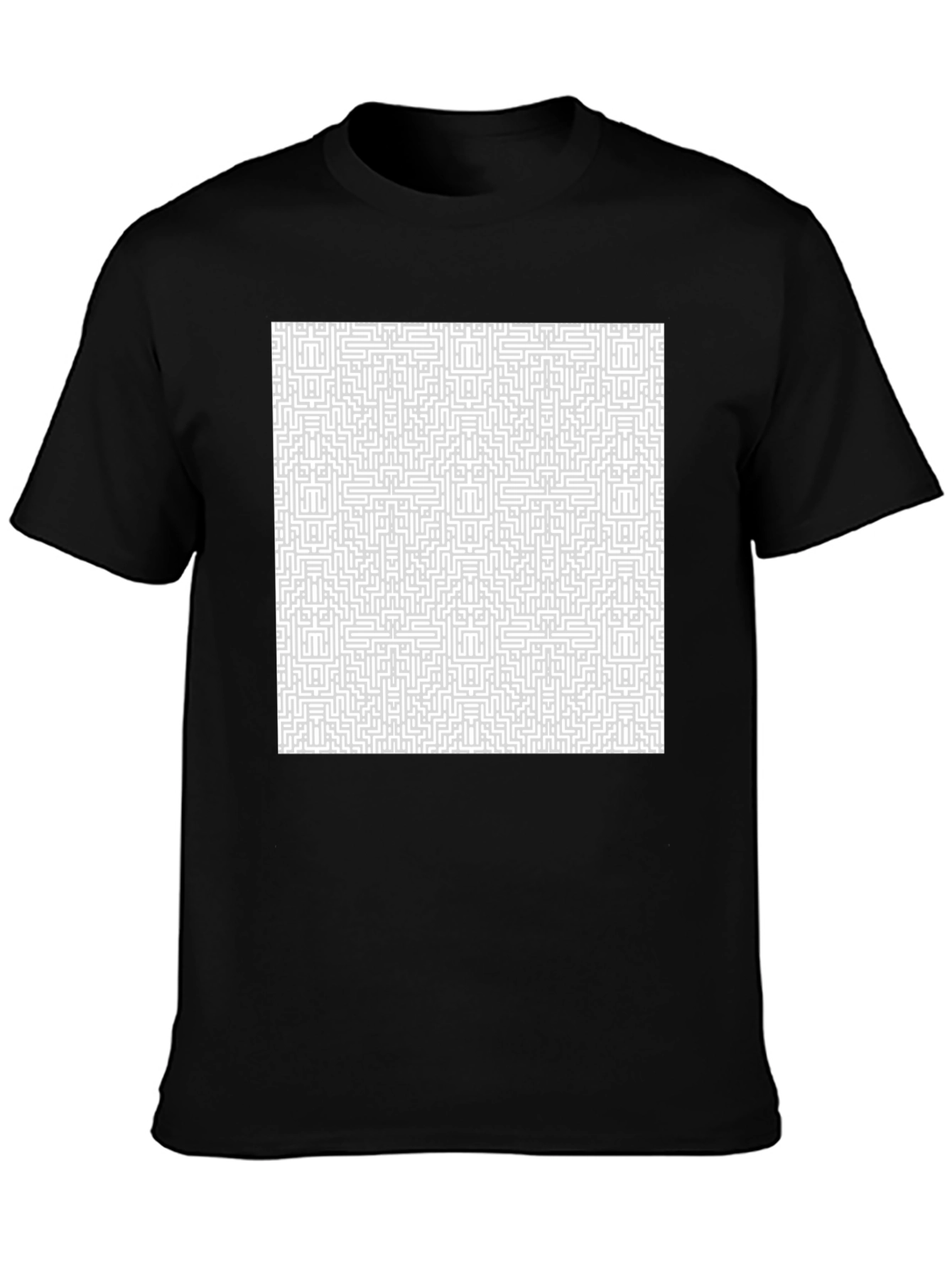Maze Patterned T-Shirt - Black Cotton Tee
