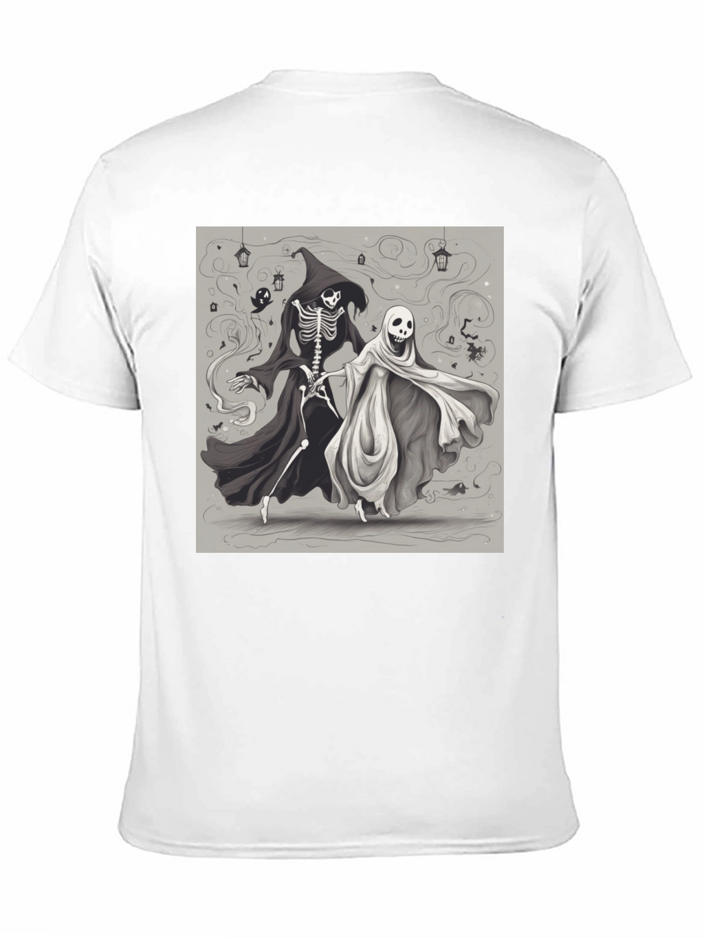 Halloween Skeleton and Ghost Graphic Tee