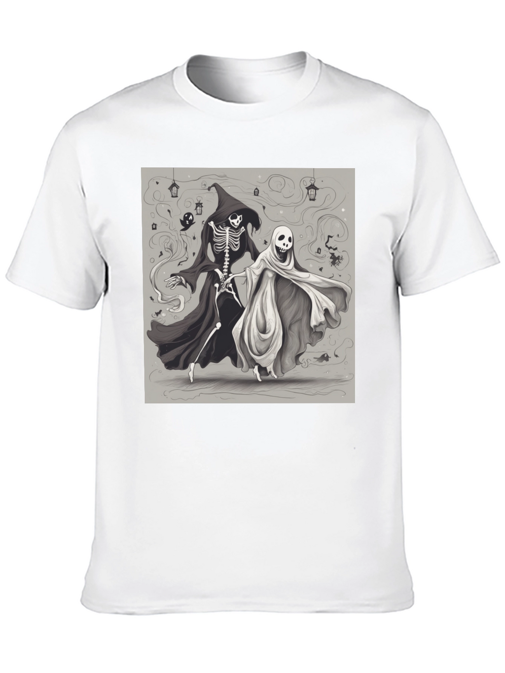 Halloween Skeleton and Ghost Graphic Tee