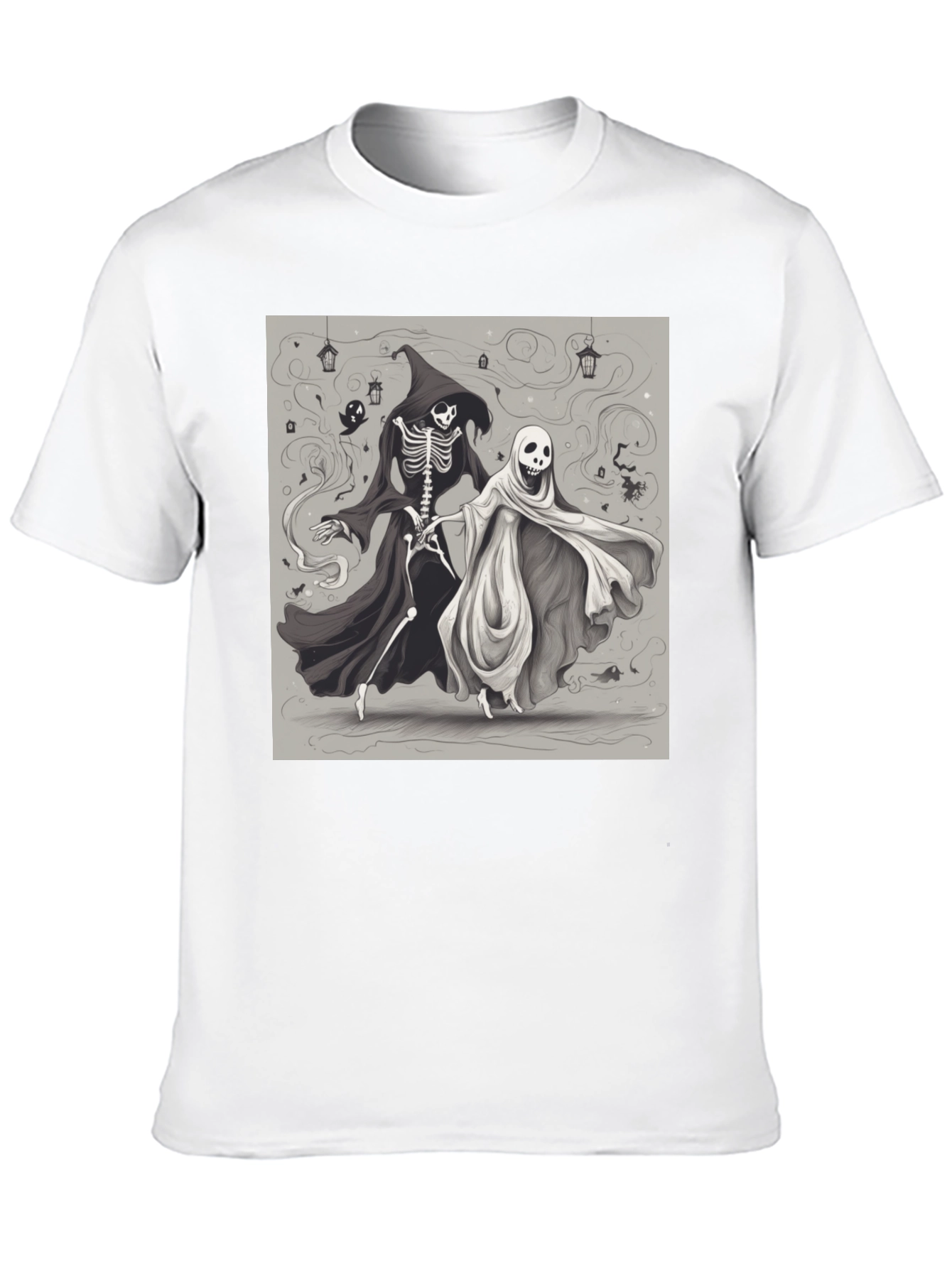 Halloween Skeleton and Ghost Graphic Tee