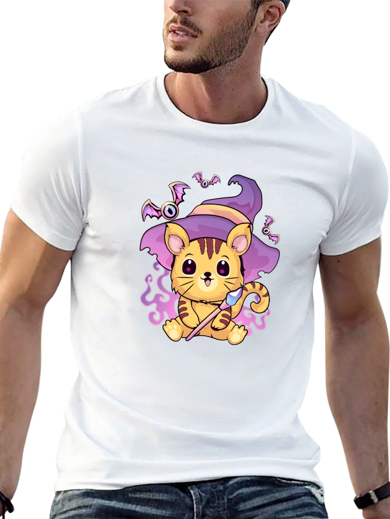 Halloween Cat Wizard Black T-Shirt